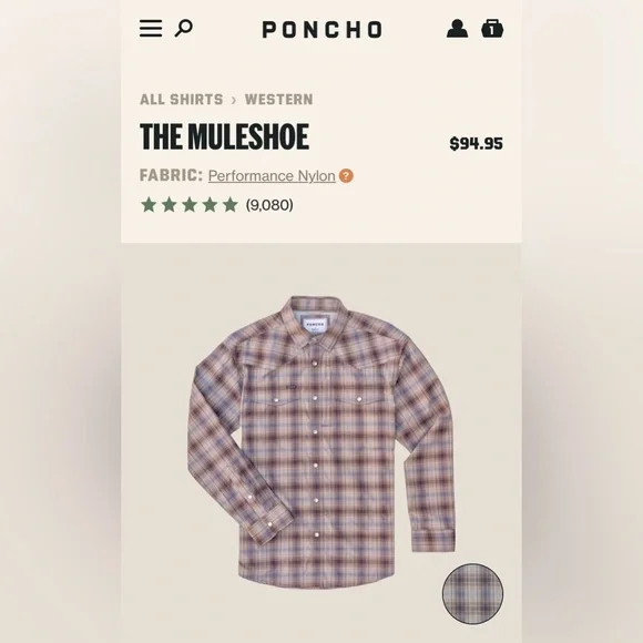 Poncho Western Pearl Snap - The Muleshoe - Picture 1 of 4